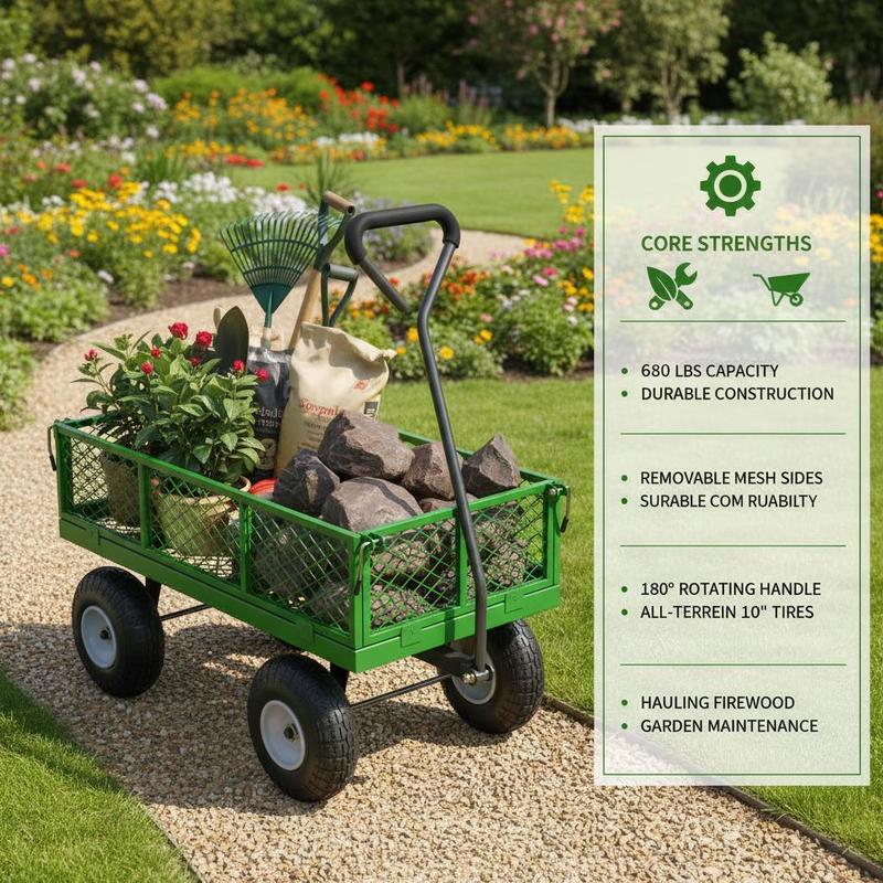 Steel Garden Cart 680 Lbs For  - Heavy Equipment Work のレビューと価格