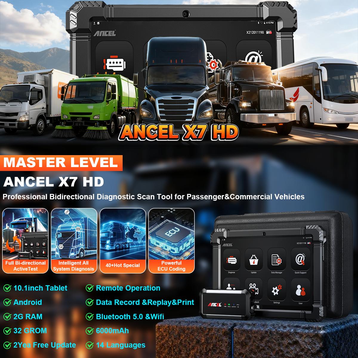 ANCEL Heavy Duty Truck Diagnos - Heavy Equipment Diagnostic Tool のレビューと価格