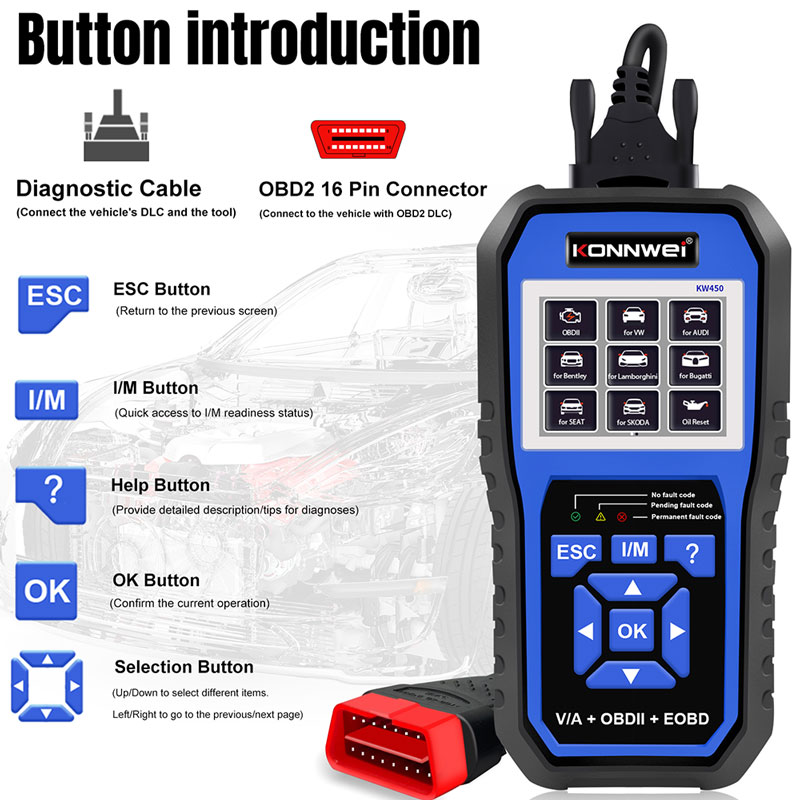 KONNWEI KW450 OBD2 Car All Sys - Heavy Equipment Diagnostic Tool のレビューと価格