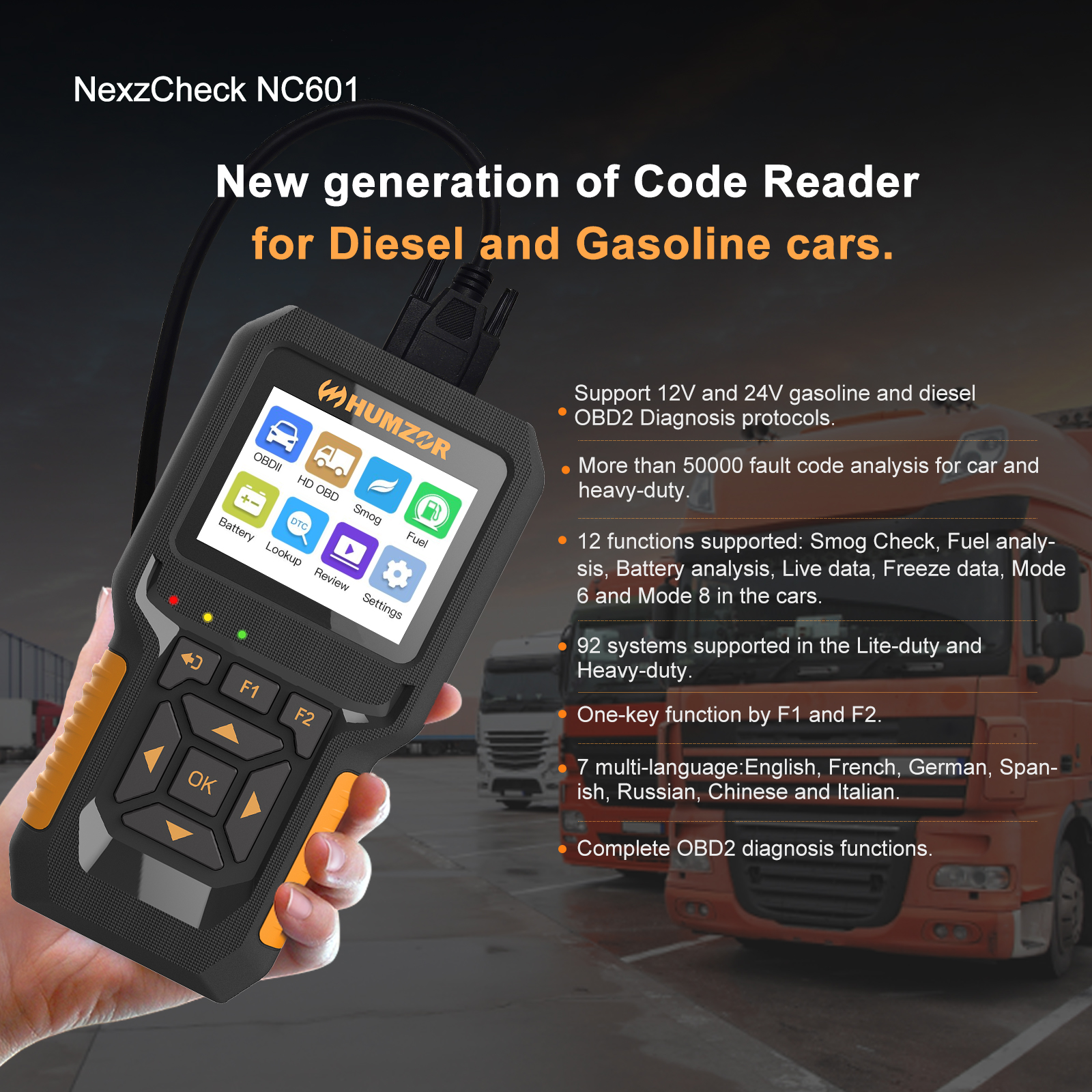 HUMZOR NC601 for 12V 24V Car a - Heavy Equipment Diagnostic Tool のレビューと価格